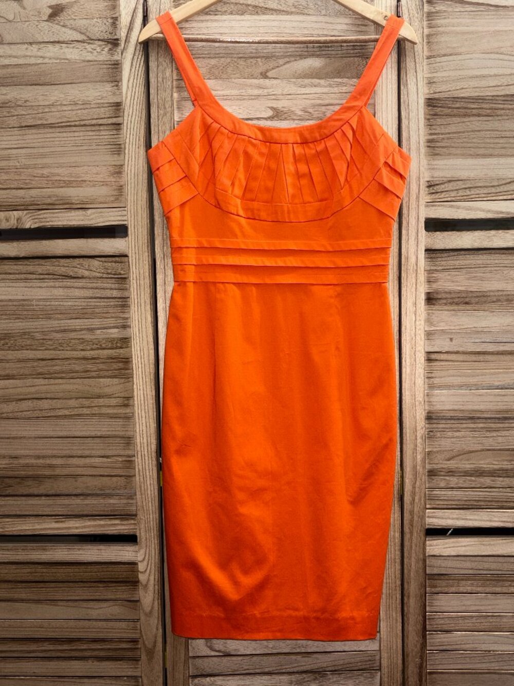 Calvin Klein Tangerine Orange Pleated Bodice Sheath Dress Size 6